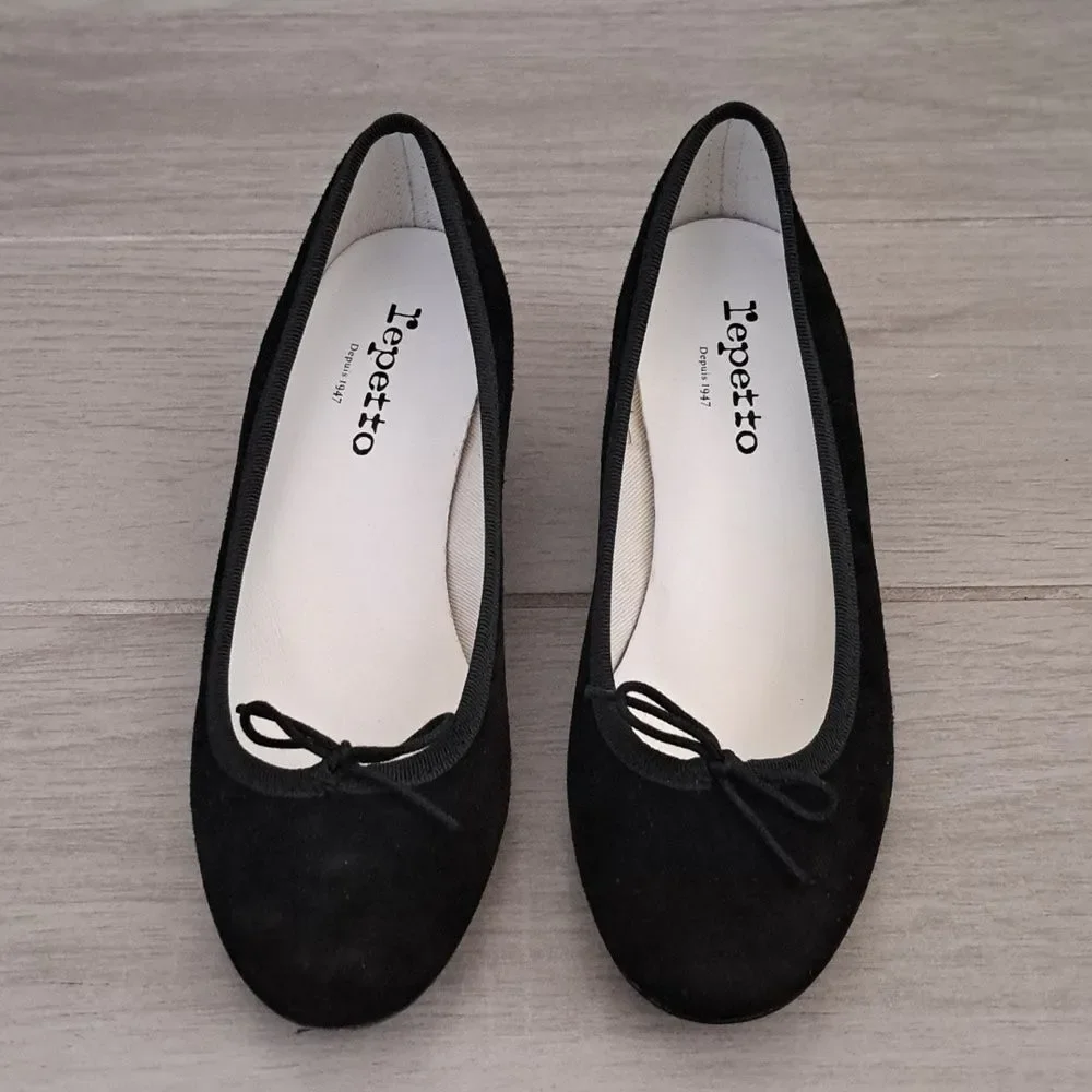 *Rare* Repetto Norma Black Suede Ballet Wedge Pumps with Bow Detail Size 5